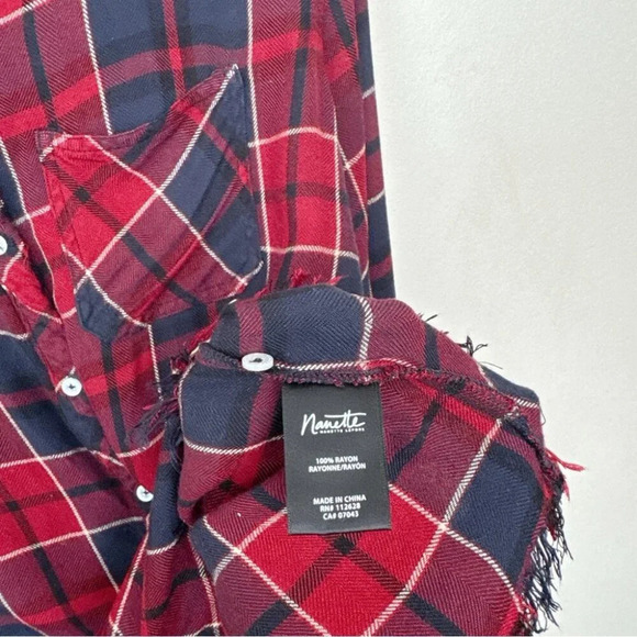 Nanette Lepore Womens  Xlarge Plaid Rayon Fringe Hem Button Shirt - Picture 10 of 13